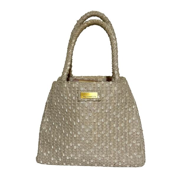 Jim Thompson Mini Purse Beige Textured Fabric Classy Handbag - Picture 1 of 9